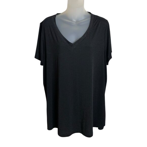 Livi Active Lane Bryant Tunic Top 18/20 Open Back Short Sleeve V-Neck Black EUC - Picture 3 of 10